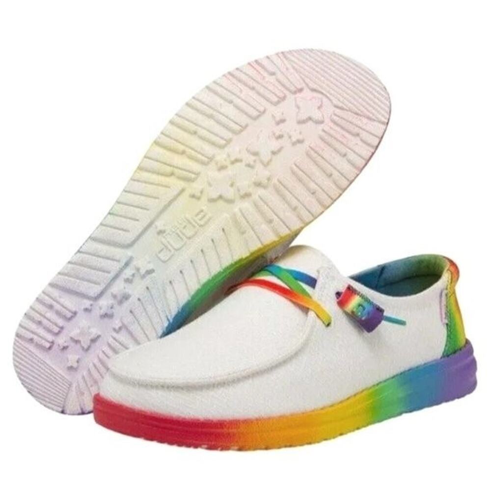 HEYDUDE Wendy Pride Canvas Shoes Unisex White Size 12 Women 11 Men Rare Limited